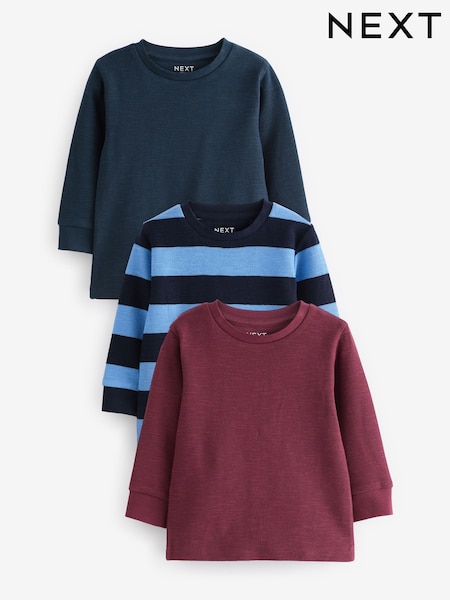Burgundy Red 100% Cotton Long Sleeve T-Shirts 3 Pack (3mths-7yrs) (N96334) | AED71 - AED85
