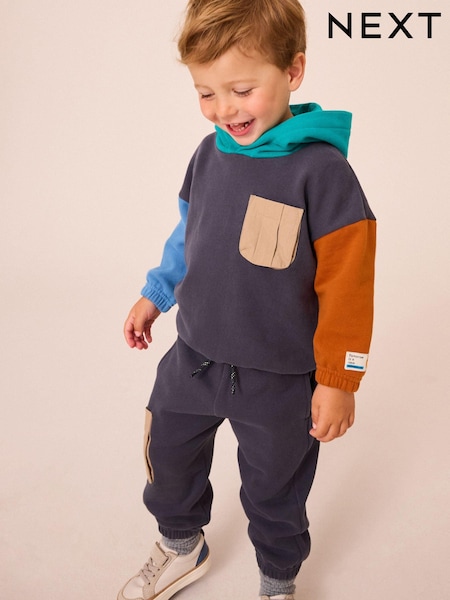 Rust Brown Colourblock Hoodie and Joggers Set (3mths-7yrs) (N96354) | AED67 - AED81