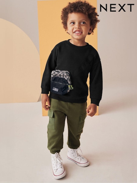 Чорний/зелений - Utility Bumbag круглий виріз 100% Cotton світшот і джогери (3міс.-7р.) (N96355) | 865 грн - 1 029 грн