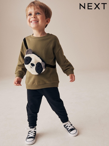 Khaki Green Panda Utility Bumbag Crew Neck 100% Cotton Sweatshirt and Joggers Set (3mths-7yrs) (N96364) | AED74 - AED88