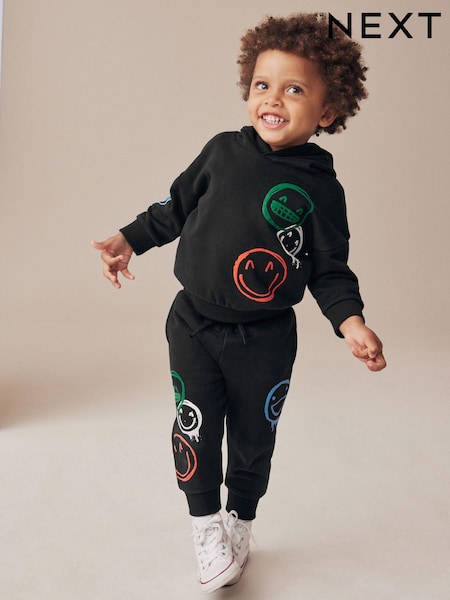 Black Graffiti All-Over Printed Hoodie and Joggers Set (3mths-7yrs) (N96367) | R$ 175 - R$ 215