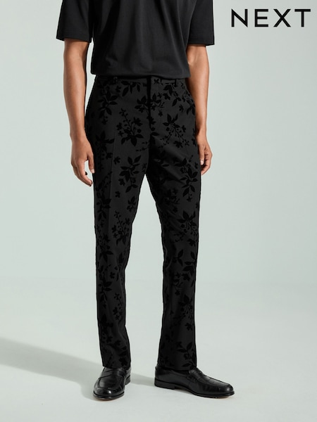 Black Velvet Floral Print Trousers (N96457) | 111 QAR