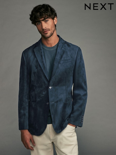 Navy Blue Regular Fit Faux Suede Blazer (N96461) | 470 QAR