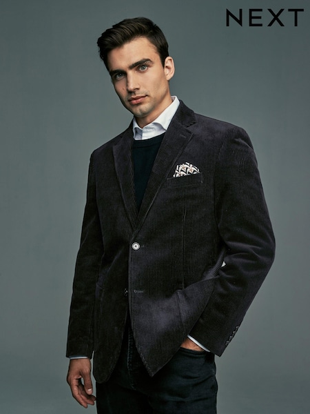 Black Regular Fit Textured Corduroy Blazer (N96469) | €105