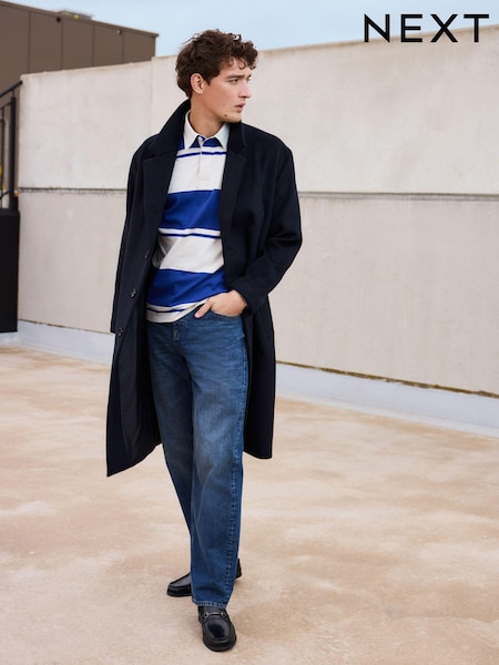 Navy Blue Soft Touch Relaxed Epsom Wool Overcoat (N96487) | €115