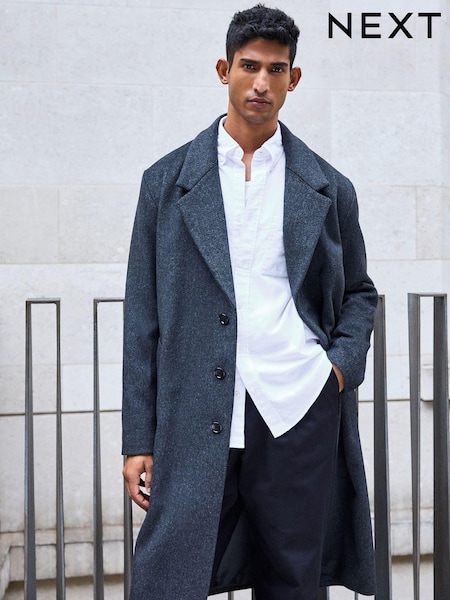 אפור פחם - Soft Touch Relaxed Epsom Wool Overcoat (N96500) | ‏410‏₪