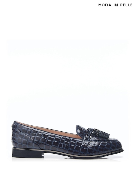 Moda in Pelle Evvaa Flat Slip on Tassle Leather Barrel Loafers (N96631) | ₪246