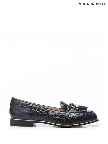 Moda in Pelle Evvaa Flat Slip on Tassle Leather Barrel Loafers (N96639) | €70
