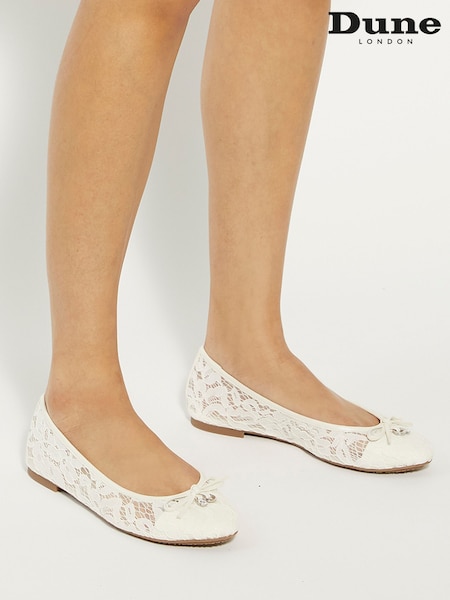 Dune London Cream Heartstring Bridal Lace Ballet Flat Shoes (N96652) | €106