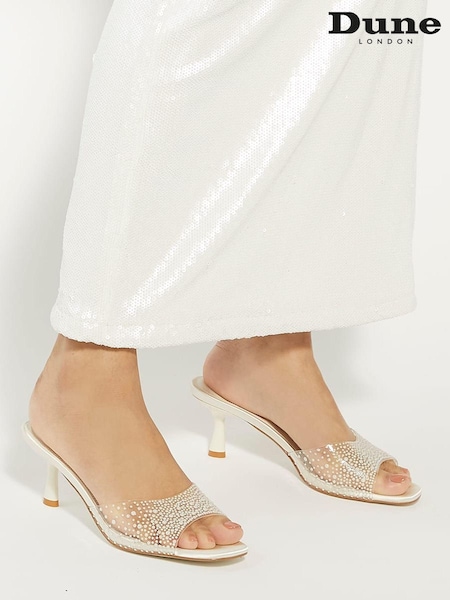 Dune London Cream Moonlit Sea Pearl Bridal Kitten Heel Mules (N96657) | €199