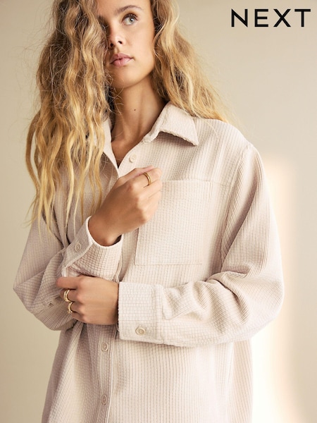 Ecru Long Sleeve Corduroy Shacket (N97193) | ₪127