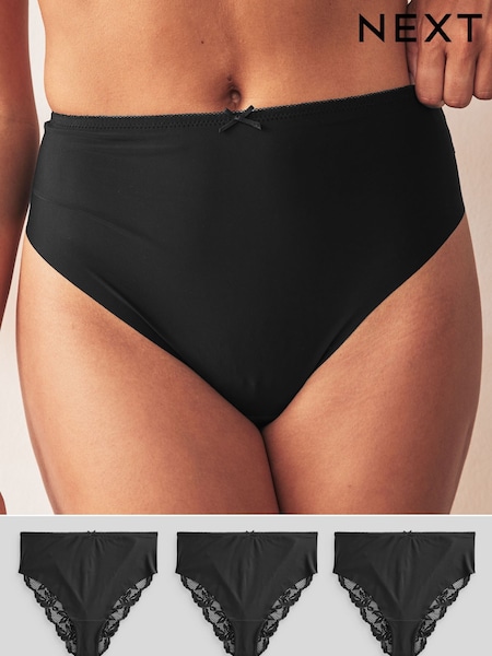 Black High Rise High Leg No VPL Lace Back Briefs 3 Pack (N97248) | €9
