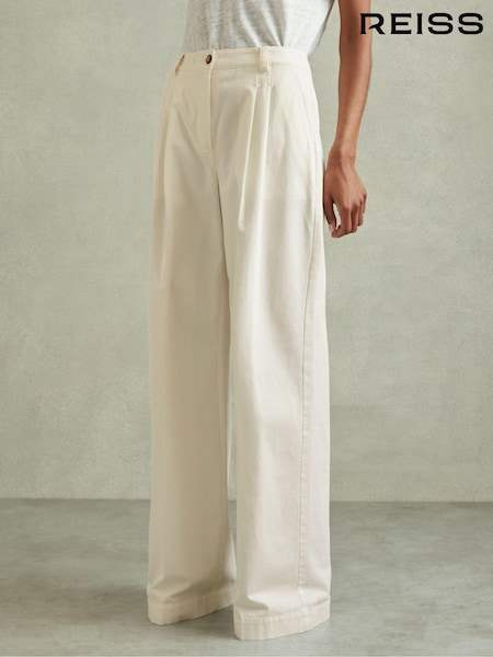 Reiss White Astrid Petite Cotton Blend Wide Leg Trousers (N97250) | AED1,080