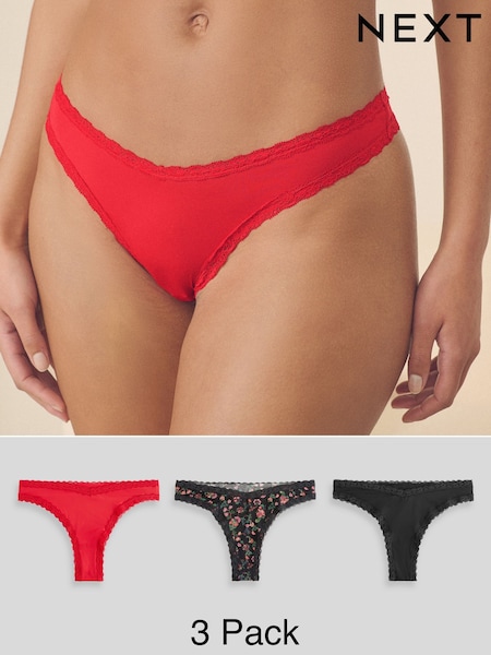 Black/Red Brazilian Knickers 3 Pack (N97252) | $10