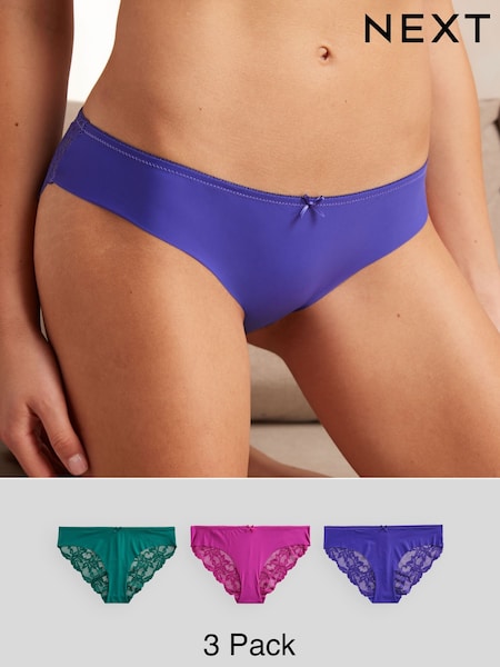 Pink/Blue Brazilian No VPL Lace Back Briefs 3 Pack (N97253) | €15