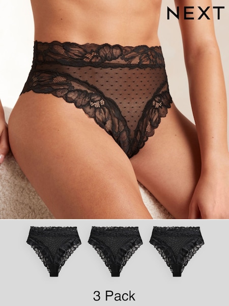 Musta - Floral Lace High Waist High Leg Knickers 3 Pack (N97254) | €23