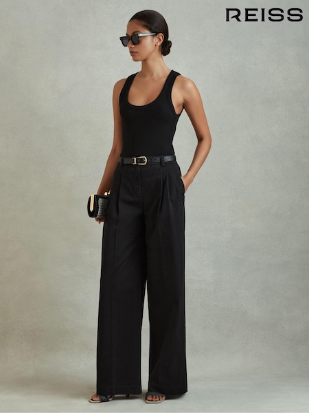 Verwaschenes Schwarz - Reiss Astrid Cotton Blend Wide Leg Trousers (N97272) | 234 €