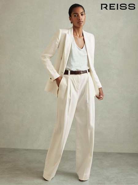 Weiß - Reiss Astrid Cotton Blend Wide Leg Trousers (N97273) | 234 €