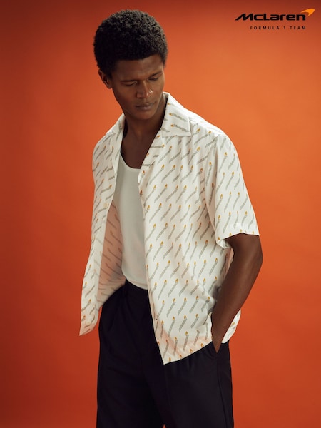 Reiss x McLaren F1 Team White Multi Monte Carlo Exclusive Cuban Collar Shirt (N97314) | €195