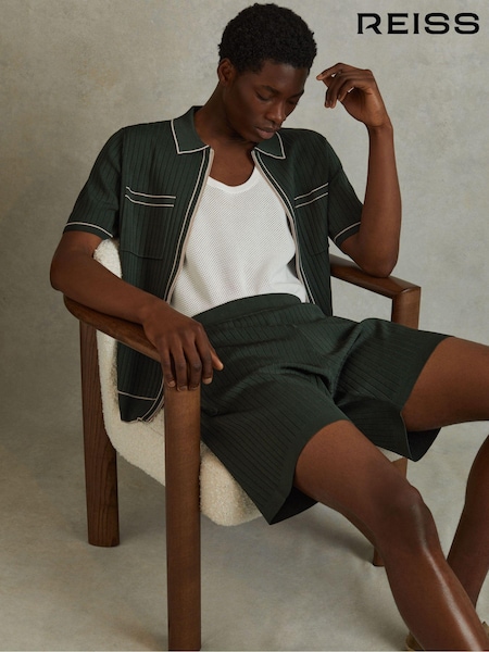 Reiss Dark Green Christophe Ribbed Dual Zip-Front Shirt (N97329) | €210