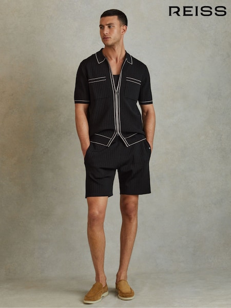 Reiss Black Etienne Ribbed Elasticated Waist Shorts (N97330) | €200