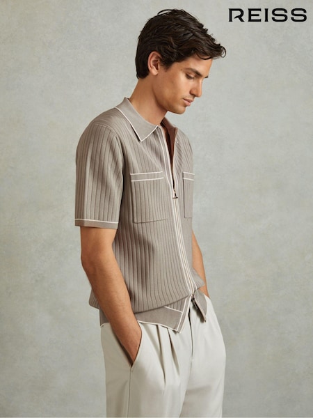 Reiss Stone Christophe Ribbed Dual Zip-Front Shirt (N97354) | €200
