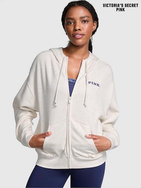 Victoria's Secret PINK Heather Oatmeal Beige Zip Up Fleece Hoodie (N97358) | €52