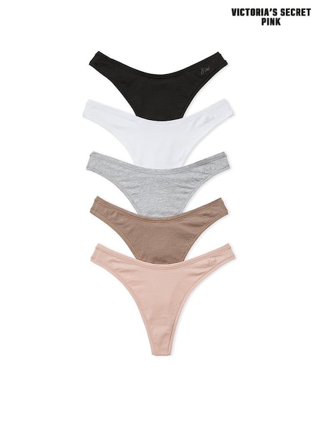 PINK Black/Grey/White/Brown/Pink Thong 5 Pack Knickers (N97371) | €31
