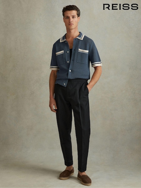 Reiss Black Com Relaxed Cropped Trousers with Turned-Up Hems (N97377) | AZN 346