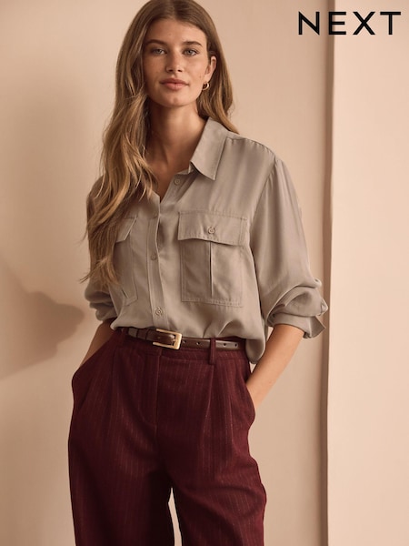Brown Premium Cupro Blend Long Sleeve Shirt (N97434) | €27