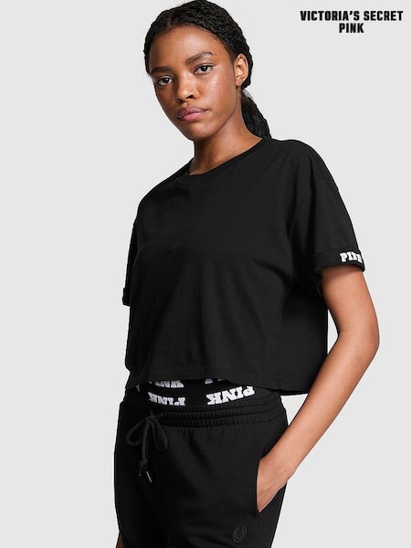 Victoria's Secret PINK Black Oversized Crop Short Sleeve T-Shirt (N97436) | €22