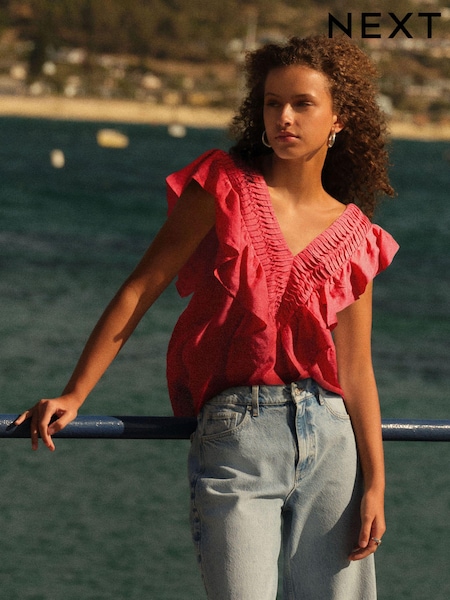 Red Sleeveless Ruffle V-Neck Top (N97465) | €9