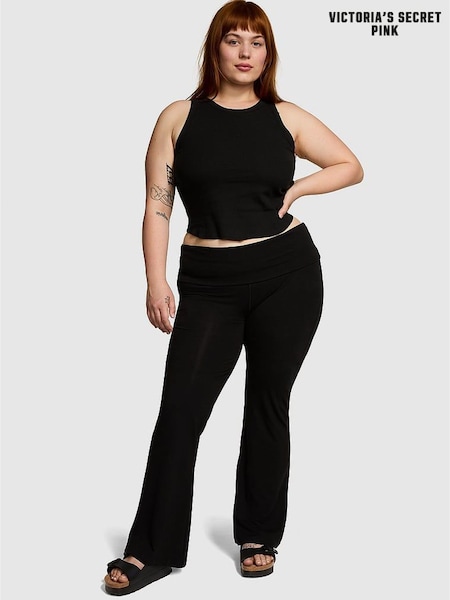 Victoria's Secret PINK Black Diamante Cotton Foldover Flare Leggings (N97515) | €19.50