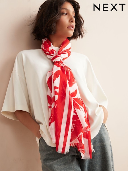 Red Palm Print Lightweight Scarf (N97556) | €6