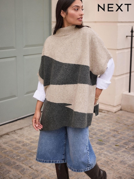 Avoine/gris anthracite - Abstract Knit Poncho (N97563) | 51 €