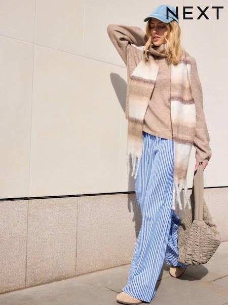 Neutraali/Ecru Raita - Skinny Heavyweight Blanket Scarf (N97596) | €13