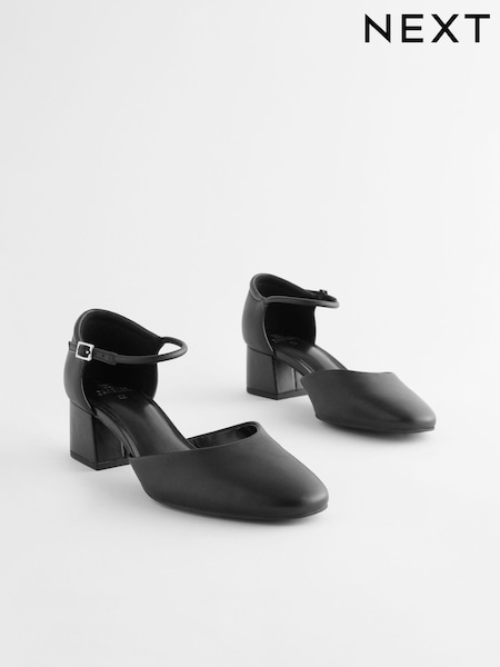 Black Extra Wide Fit Forever Comfort® Leather Round Toe Block Heels (N97628) | 189 QAR