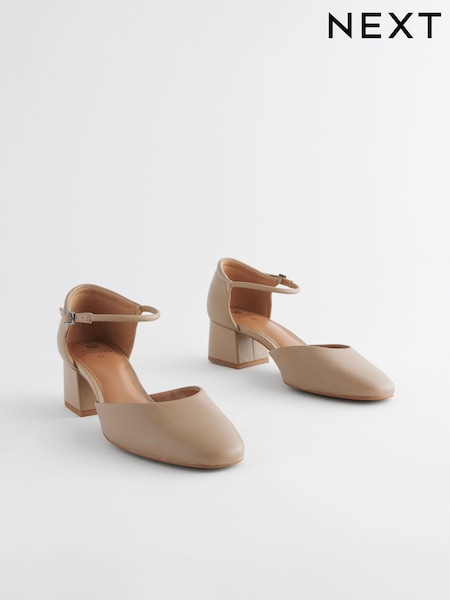 Taupe rjava - Forever Comfort® Leather Round Toe Block Heels (N97633) | € 31