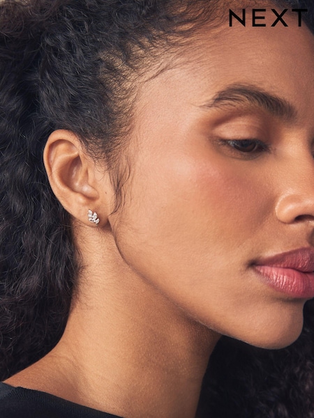 Sterling Silver Leaf Cubic Zirconia Stud Earrings (N97682) | €23.50