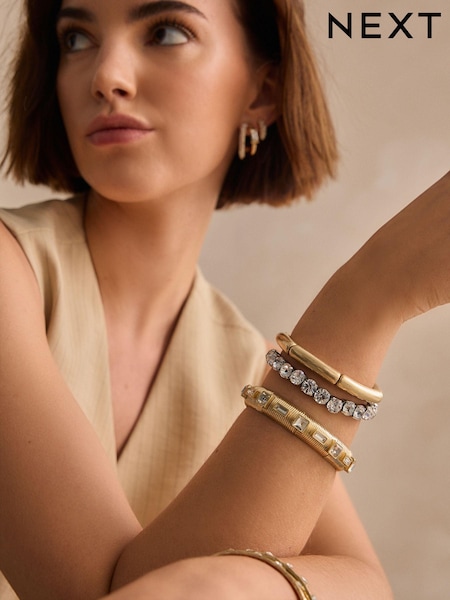 Gold Tone Sparkle Stretch Bracelet Pack Made With Recycled Zinc (N97685) | AED38