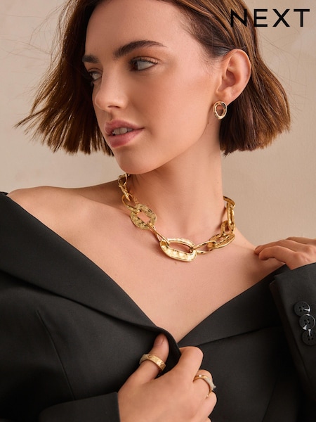 Gold Tone Chunky Molten Chain Necklace (N97693) | €13