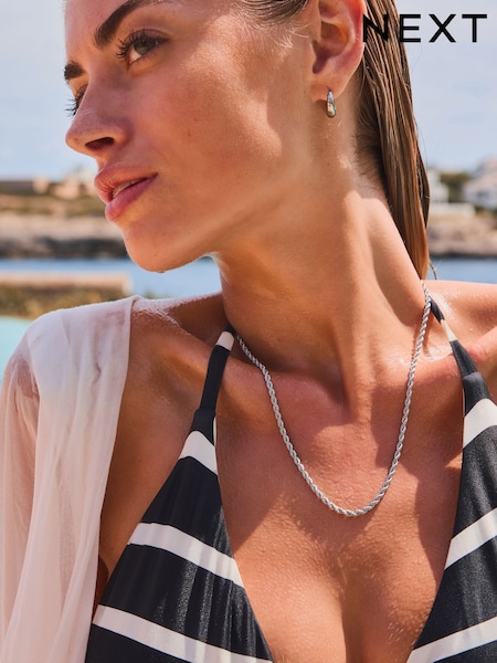 Silver ton - Stainless Steel Twist Chain Necklace (N97714) | kr290