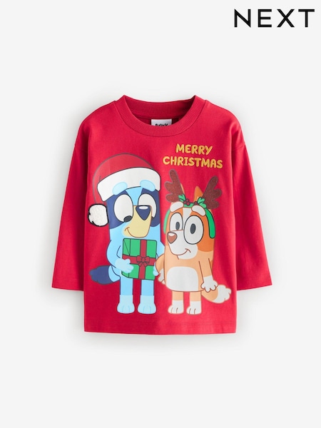 أحمر - Bluey Long Sleeve Christmas 100% Cotton T-Shirt (6mths-8yrs) (N97816) | ‏34 ر.ق. - ‏41 ر.ق.
