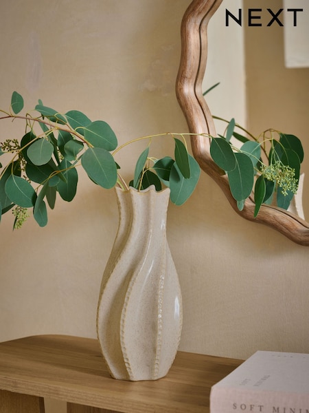 Natural Extra Large Pleated Ceramic Medium Floor Vase (N97841) | CA$64