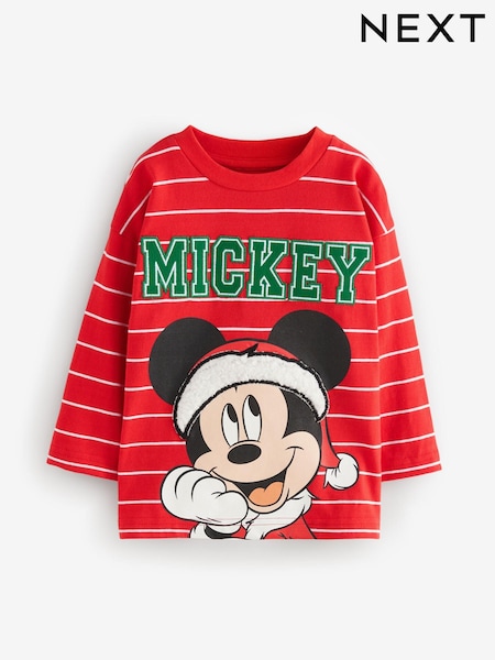 Red 100% Cotton Long Sleeve Mickey Mouse Christmas T-Shirt (6mths-8yrs) (N97846) | 39 QAR - 46 QAR