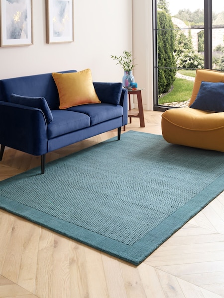 Teal Blue Border Rug (N97867) | €106 - €371