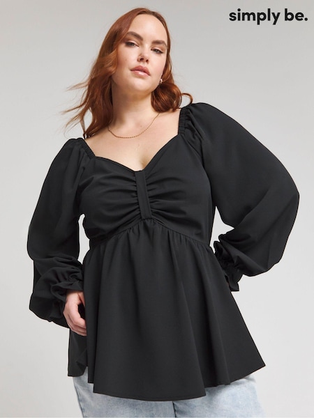 Simply Be Black Bow Front Long Sleeve Blouse (N97897) | €25