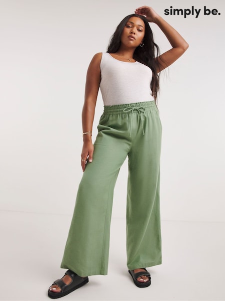 Simply Be Green Linen Mix Wide Leg Trousers (N97898) | €11