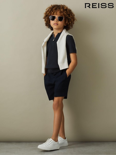 Reiss Navy Ivor 9-13 yrs Textured Quarter Zip Polo Shirt (N97901) | AED274