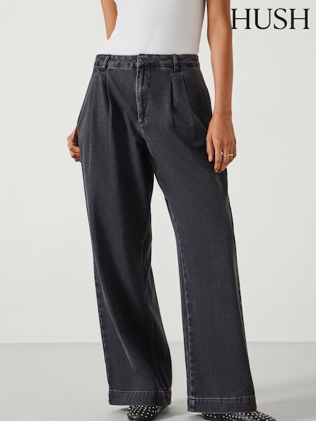 Hush Black Lya Pleated Wide Leg Jeans (N97908) | €122